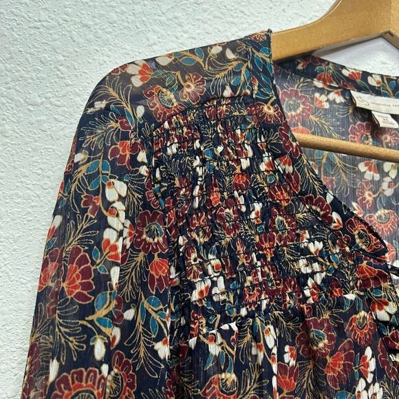 Dress Barn Women's Shimmer Floral Button Up Multicolor Long Sleeve Top 2X - Picture 5 of 15